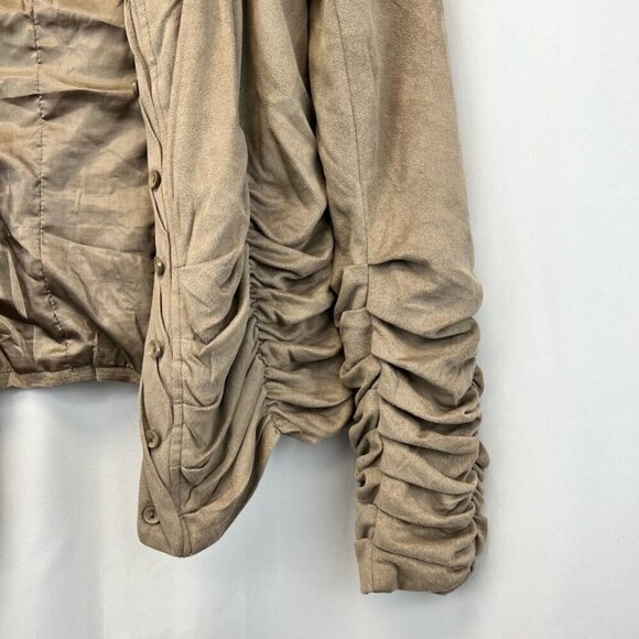 Miilla Womens Blazer Jacket Khaki Stone Buttons Ruched Casual Suit Solid M - Picture 7 of 11